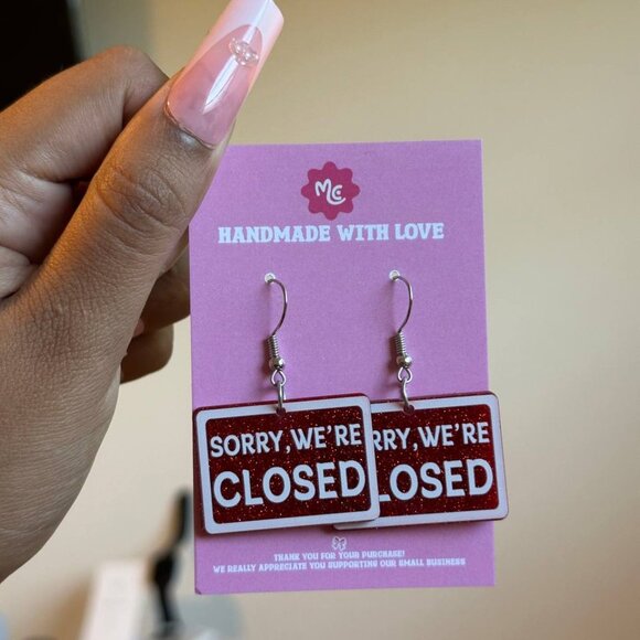 Sorry We’re Closed Earrings | Funny Sign Statement Jewelry - Picture 3 of 4